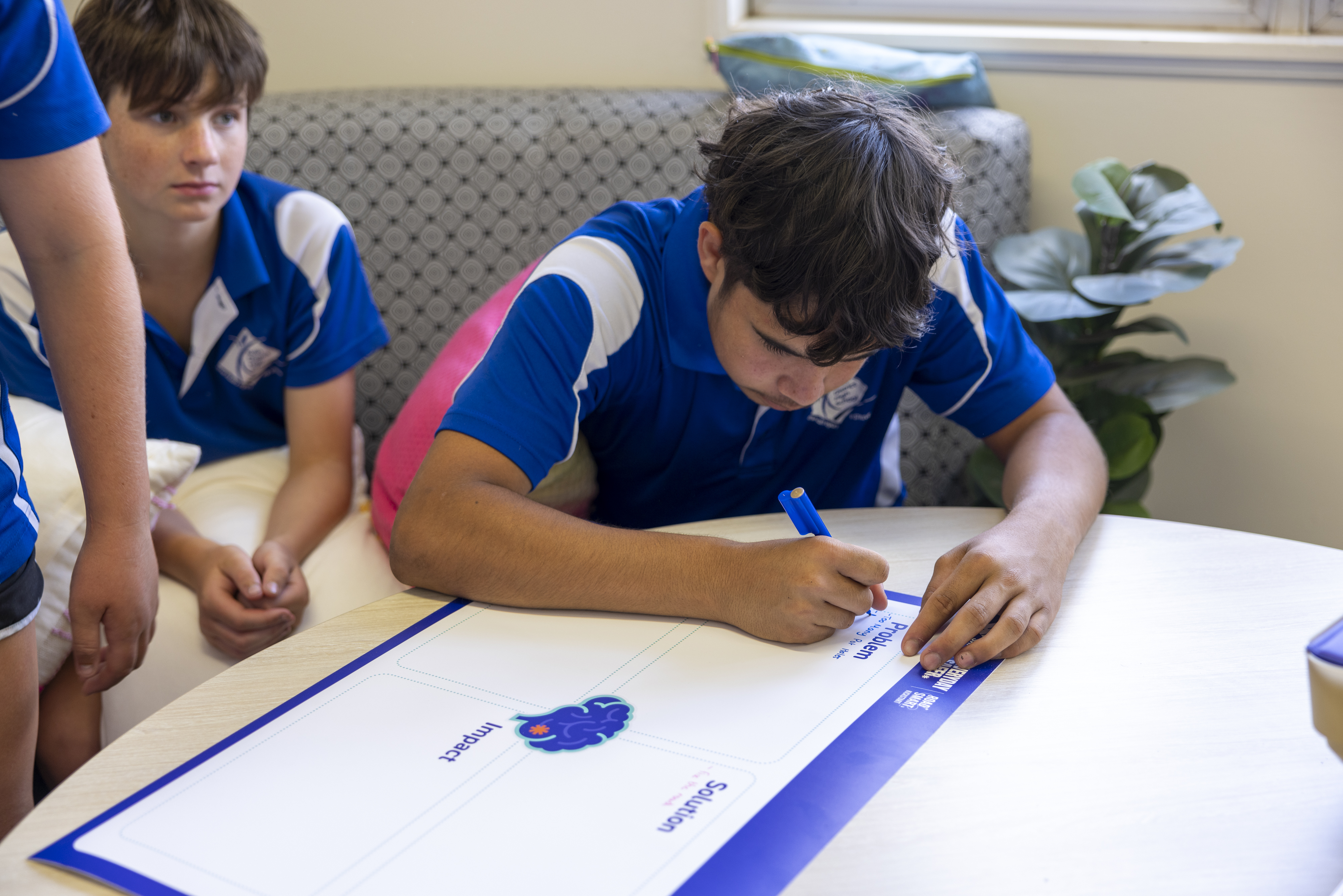 Students working on the community task mind map